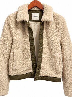 Madewell Portland Sherpa Jacket S Cream Olive Teddy Fleece Cropped AD572